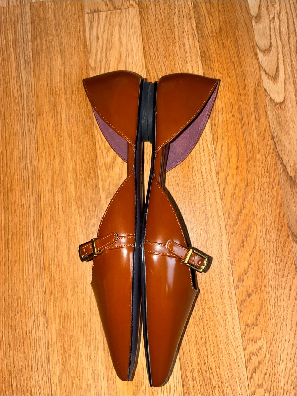 Sarto Brown Pointed Mary Jane Flats - Picture 7 of 8